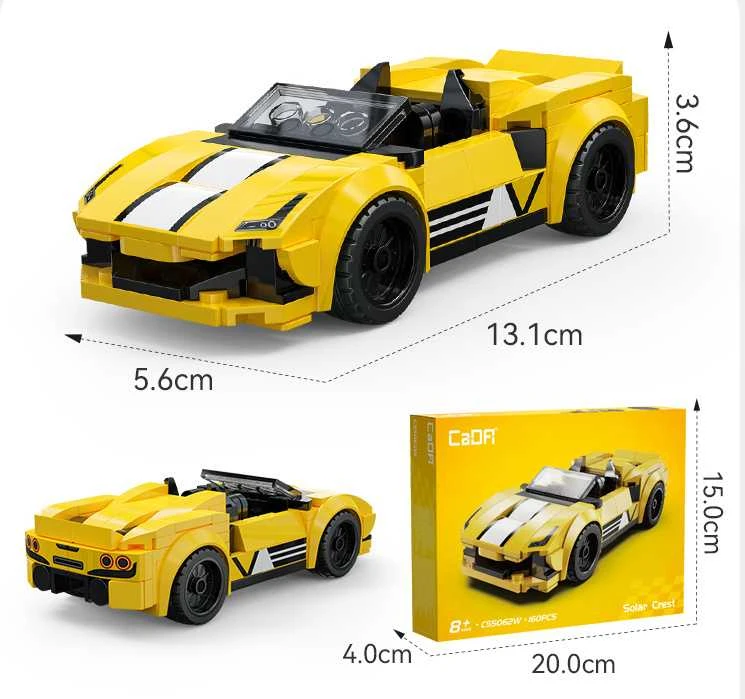 CaDA statybiniai blokeliai „Racer Solar Crest“ lenktyninis automobilis, 160 detalių