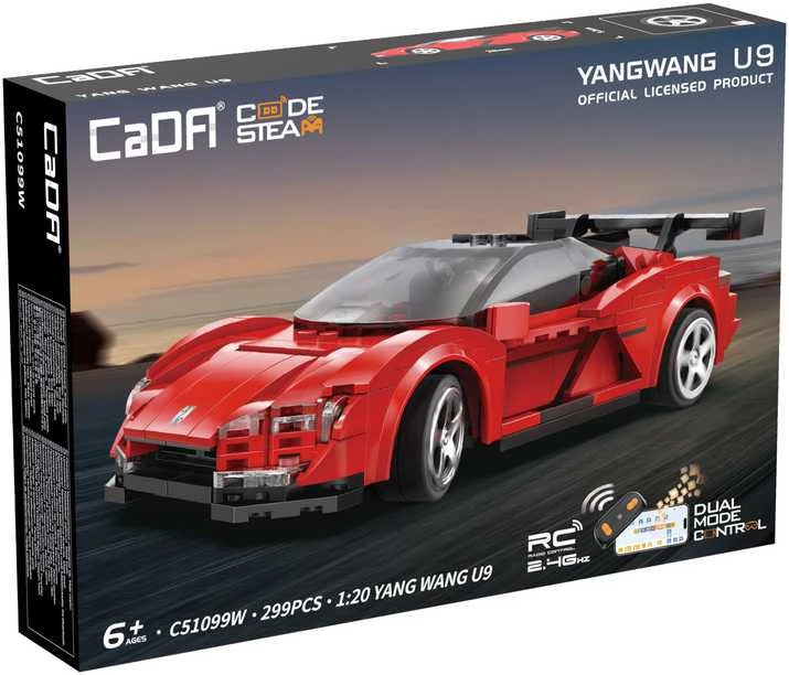 CaDA statybinių blokų lenktyninis nuotolinio valdymo lenktyninis automobilis Yangwang U9 statybinių blokų sportinis automobilis 299 dienos RC