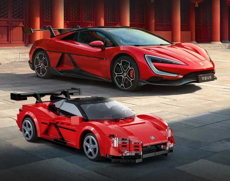 CaDA statybinių blokų lenktyninis nuotolinio valdymo lenktyninis automobilis Yangwang U9 statybinių blokų sportinis automobilis 299 dienos RC