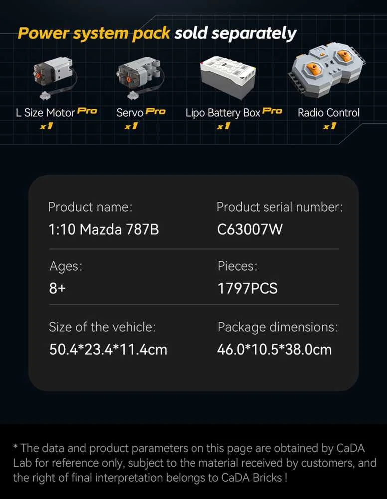 CaDA konstruktoriaus kaladėlės lenktyninis automobilis 50 cm 1:10 Mazda 787B sportinis automobilis 1797 detalės