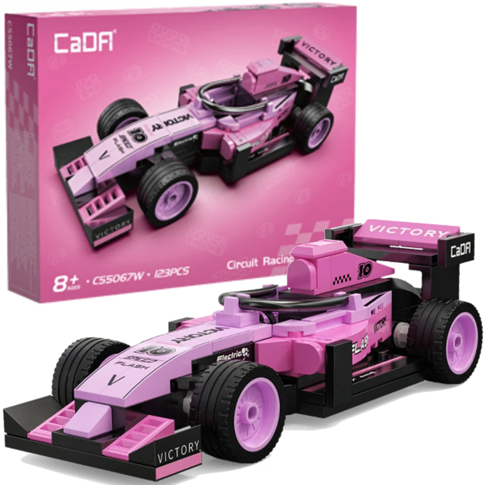 CaDA konstruktoriaus blokai lenktyninis automobilis Circuit Racing Car Rožinė 123 vnt.
