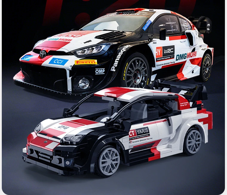 CaDA konstruktoriaus blokai „Racer“ nuotoliniu būdu valdomas lenktyninis automobilis „Toyota GR Yaris Rally1 330 Dalys RC“