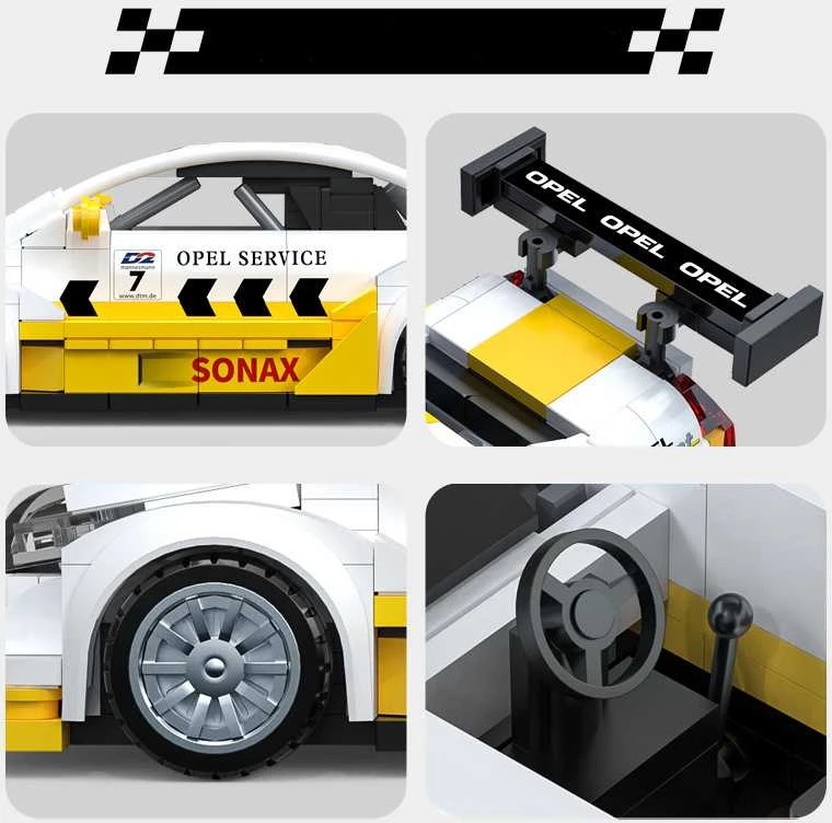 CaDA konstruktoriaus kaladėlės lenktyniniam automobiliui „Opel Astra V8 Coupe DTM“ – 305 detalės
