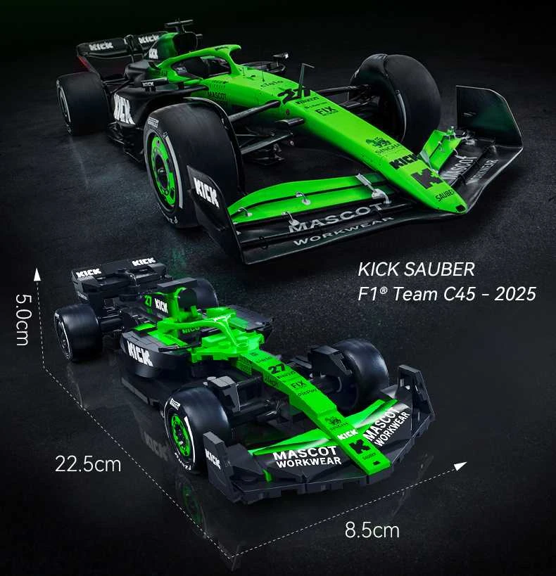 CaDA konstruktoriaus kaladėlės lenktyniniam automobiliui „Kick Sauber F1 Team C45 2025“, 348 detalės