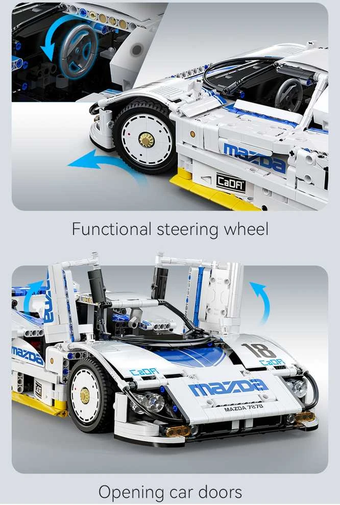 CaDA konstruktoriaus kaladėlės lenktyninis automobilis 50 cm 1:10 Mazda 787B sportinis automobilis 1797 detalės