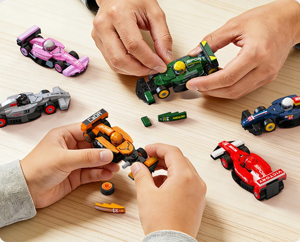 Klocki konstrukcyjne CaDA wyścigówka Samochód wyścigowy Circuit Racing Car Juodas & Geltona 70 dalys