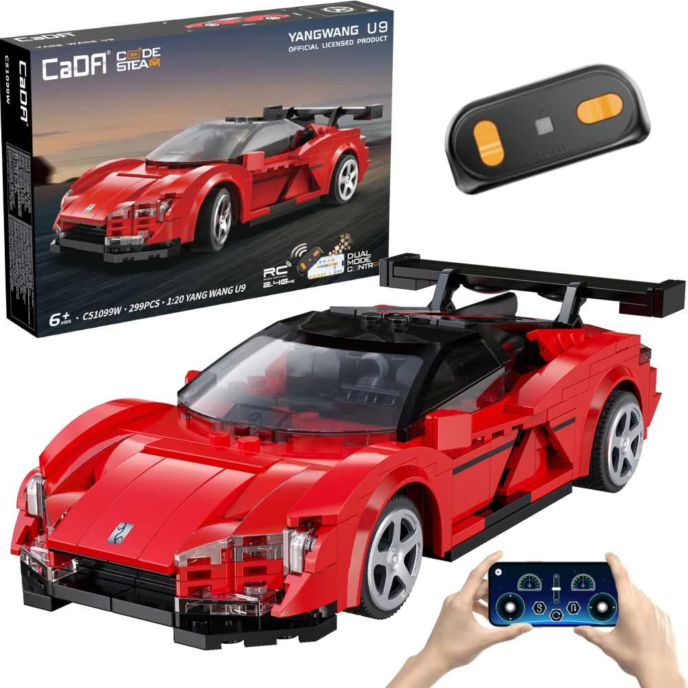 CaDA statybinių blokų lenktyninis nuotolinio valdymo lenktyninis automobilis Yangwang U9 statybinių blokų sportinis automobilis 299 dienos RC