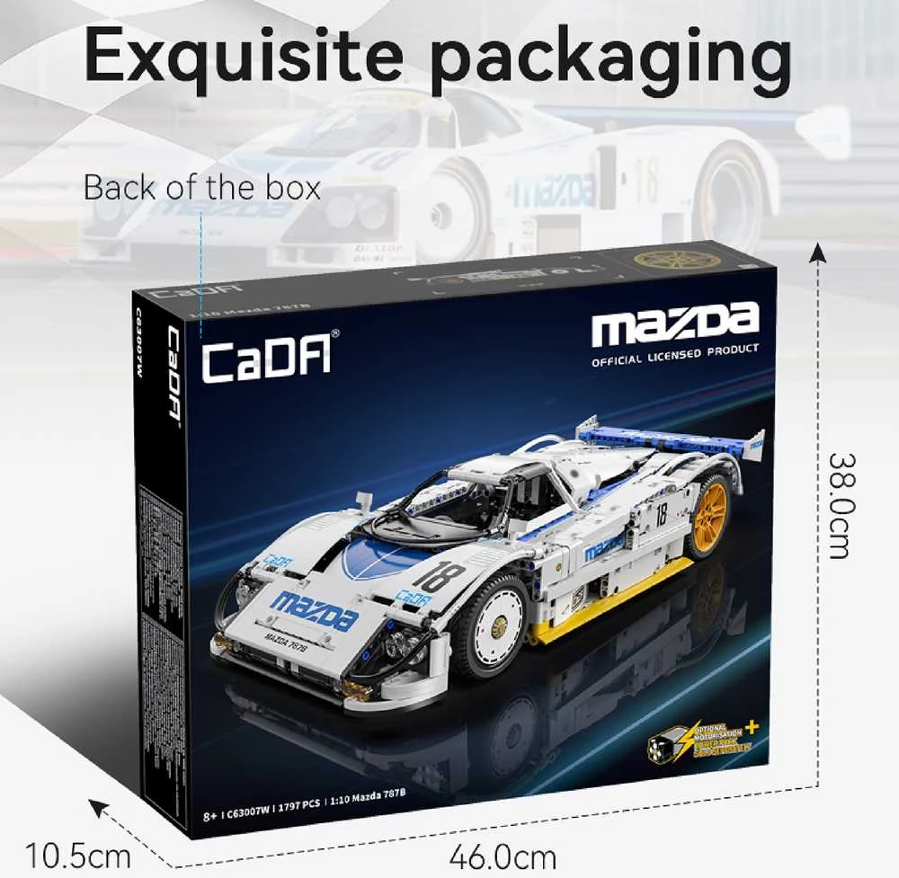 CaDA konstruktoriaus kaladėlės lenktyninis automobilis 50 cm 1:10 Mazda 787B sportinis automobilis 1797 detalės