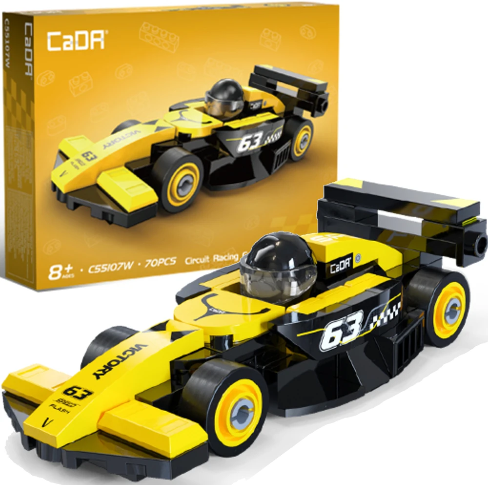 Klocki konstrukcyjne CaDA wyścigówka Samochód wyścigowy Circuit Racing Car Juodas & Geltona 70 dalys