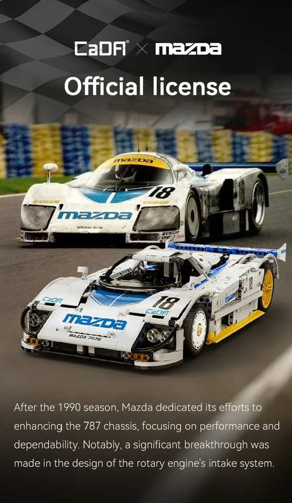 CaDA konstruktoriaus kaladėlės lenktyninis automobilis 50 cm 1:10 Mazda 787B sportinis automobilis 1797 detalės