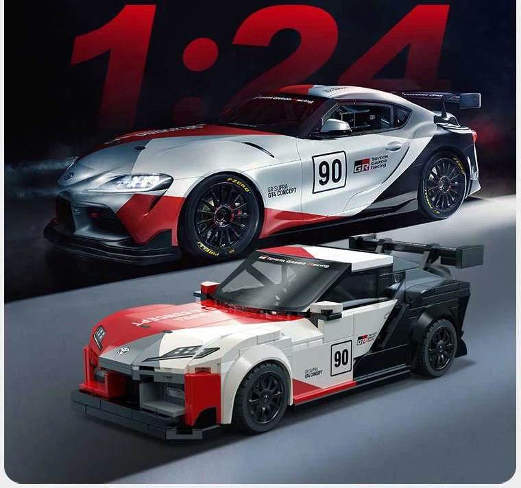 CaDA konstruktoriaus kaladėlės lenktyniniam automobiliui „Toyota GR Supra GT4“, 324 detalės