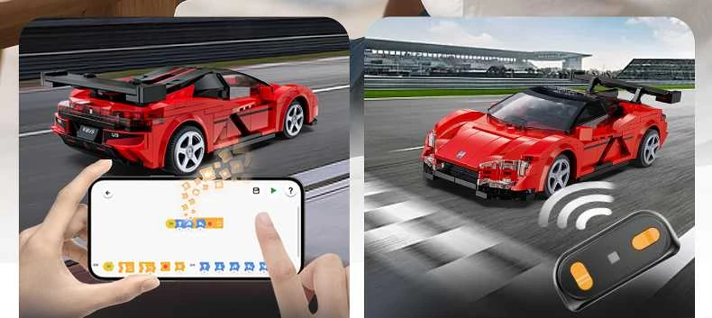CaDA statybinių blokų lenktyninis nuotolinio valdymo lenktyninis automobilis Yangwang U9 statybinių blokų sportinis automobilis 299 dienos RC