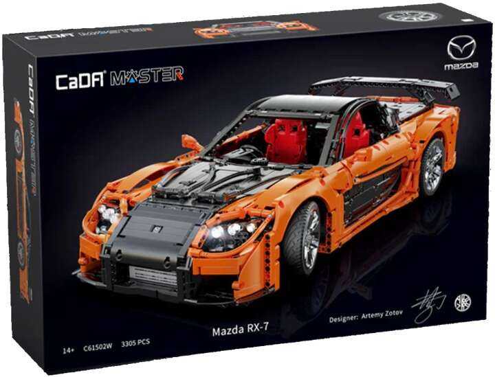 CaDA statybiniai blokai Nuotoliniu būdu valdomas automobilis 56 cm oranžinės spalvos automobilių lenktynės Mazda RX-7 3305 dalys RC