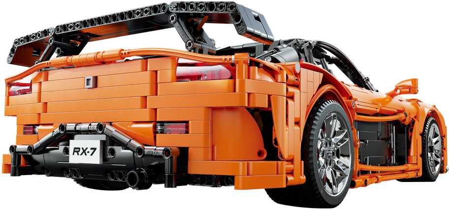 CaDA statybiniai blokai Nuotoliniu būdu valdomas automobilis 56 cm oranžinės spalvos automobilių lenktynės Mazda RX-7 3305 dalys RC