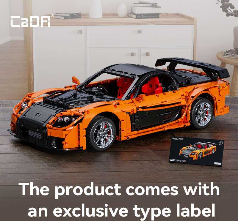 CaDA statybiniai blokai Nuotoliniu būdu valdomas automobilis 56 cm oranžinės spalvos automobilių lenktynės Mazda RX-7 3305 dalys RC