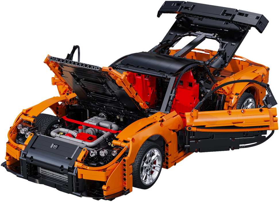 CaDA statybiniai blokai Nuotoliniu būdu valdomas automobilis 56 cm oranžinės spalvos automobilių lenktynės Mazda RX-7 3305 dalys RC