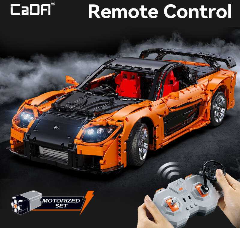 CaDA statybiniai blokai Nuotoliniu būdu valdomas automobilis 56 cm oranžinės spalvos automobilių lenktynės Mazda RX-7 3305 dalys RC