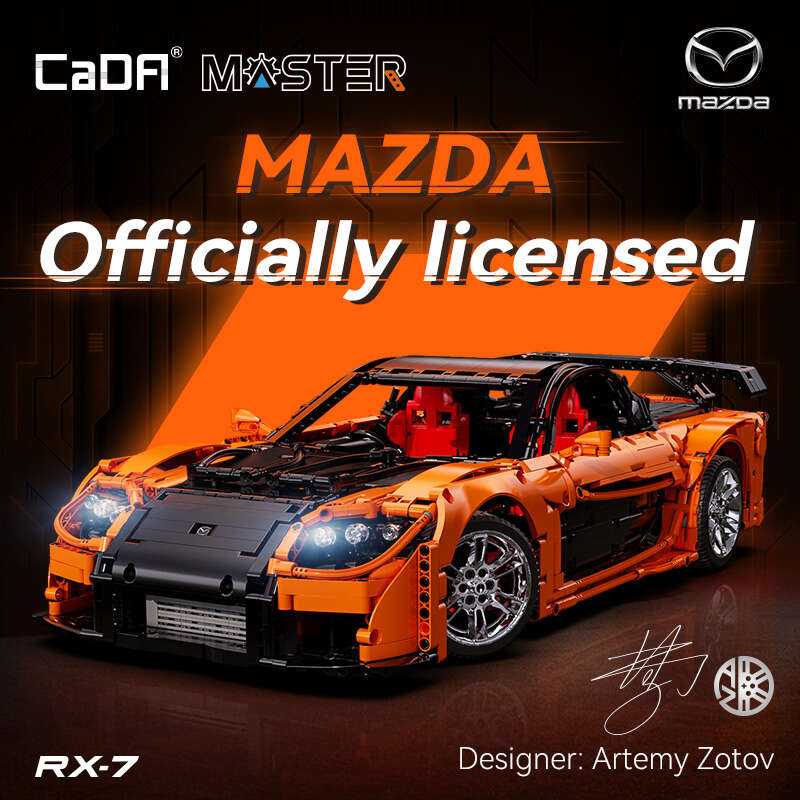 CaDA statybiniai blokai Nuotoliniu būdu valdomas automobilis 56 cm oranžinės spalvos automobilių lenktynės Mazda RX-7 3305 dalys RC