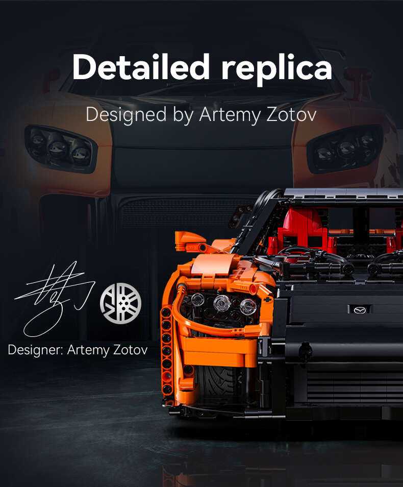 CaDA statybiniai blokai Nuotoliniu būdu valdomas automobilis 56 cm oranžinės spalvos automobilių lenktynės Mazda RX-7 3305 dalys RC