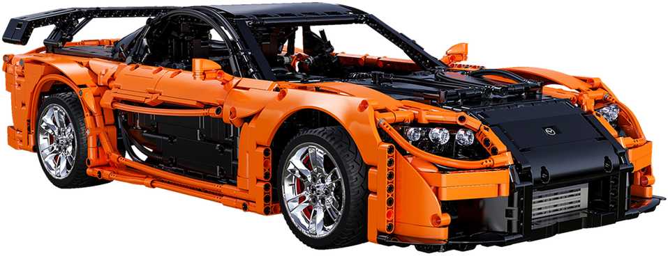 CaDA statybiniai blokai Nuotoliniu būdu valdomas automobilis 56 cm oranžinės spalvos automobilių lenktynės Mazda RX-7 3305 dalys RC