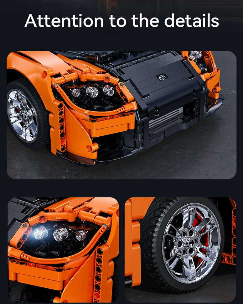 CaDA statybiniai blokai Nuotoliniu būdu valdomas automobilis 56 cm oranžinės spalvos automobilių lenktynės Mazda RX-7 3305 dalys RC