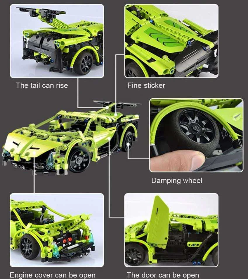 CaDA statybiniai blokai Nuotoliniu būdu valdomas automobilis 32 cm Car žalia Sportscar 453 RC Elements