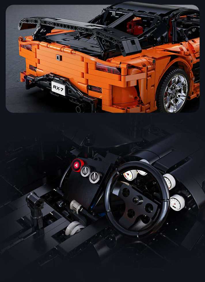 CaDA statybiniai blokai Nuotoliniu būdu valdomas automobilis 56 cm oranžinės spalvos automobilių lenktynės Mazda RX-7 3305 dalys RC