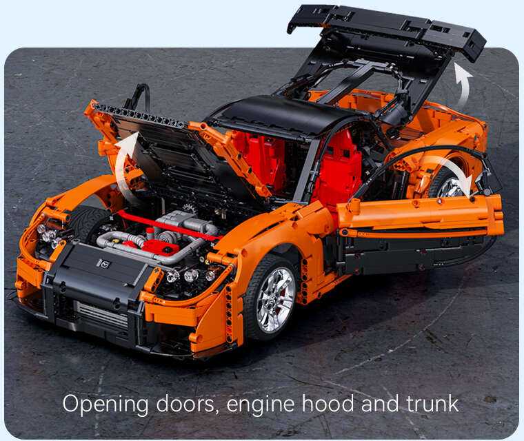 CaDA statybiniai blokai Nuotoliniu būdu valdomas automobilis 56 cm oranžinės spalvos automobilių lenktynės Mazda RX-7 3305 dalys RC