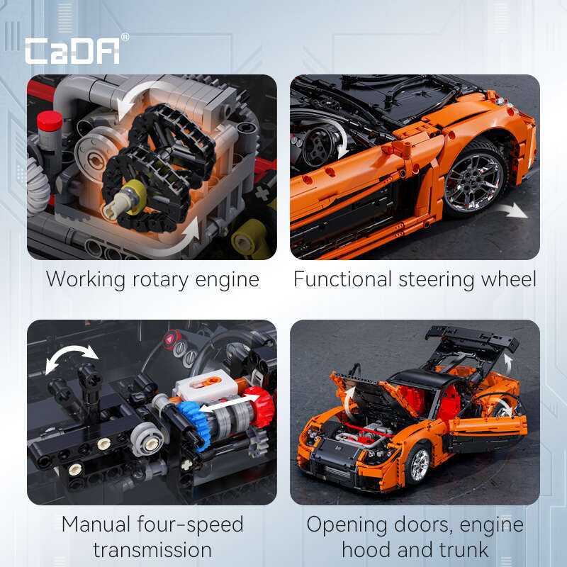 CaDA statybiniai blokai Nuotoliniu būdu valdomas automobilis 56 cm oranžinės spalvos automobilių lenktynės Mazda RX-7 3305 dalys RC