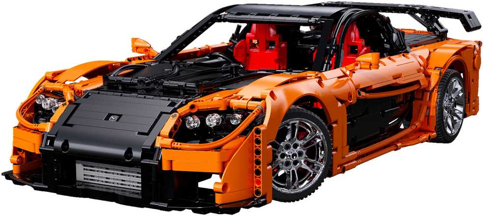 CaDA statybiniai blokai Nuotoliniu būdu valdomas automobilis 56 cm oranžinės spalvos automobilių lenktynės Mazda RX-7 3305 dalys RC