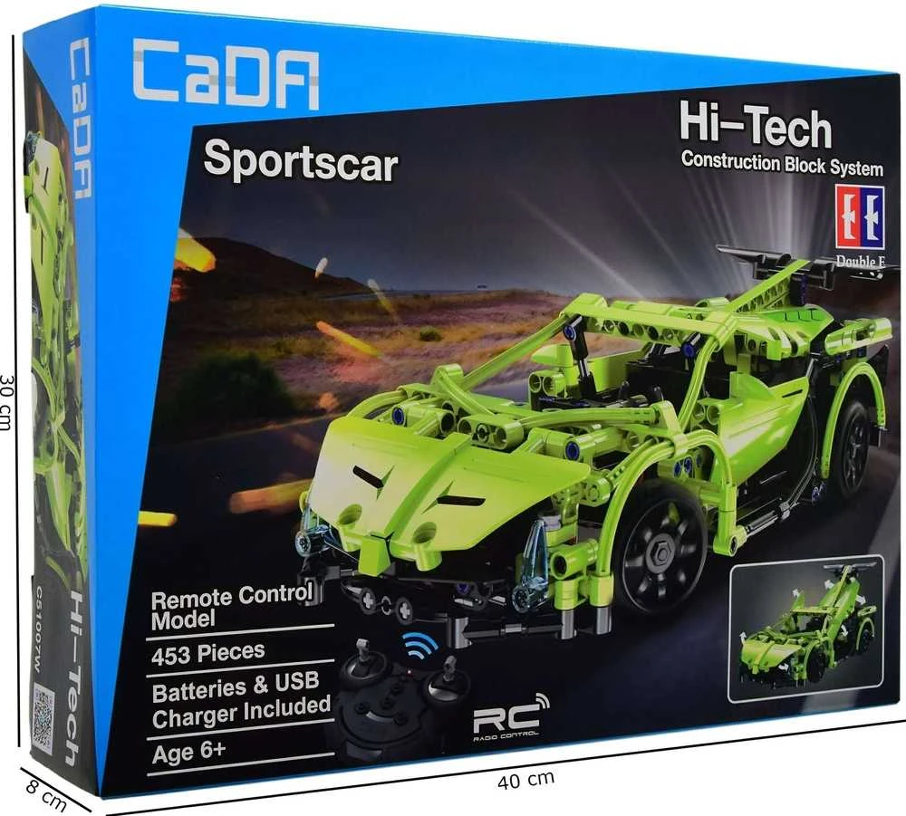 CaDA statybiniai blokai Nuotoliniu būdu valdomas automobilis 32 cm Car žalia Sportscar 453 RC Elements