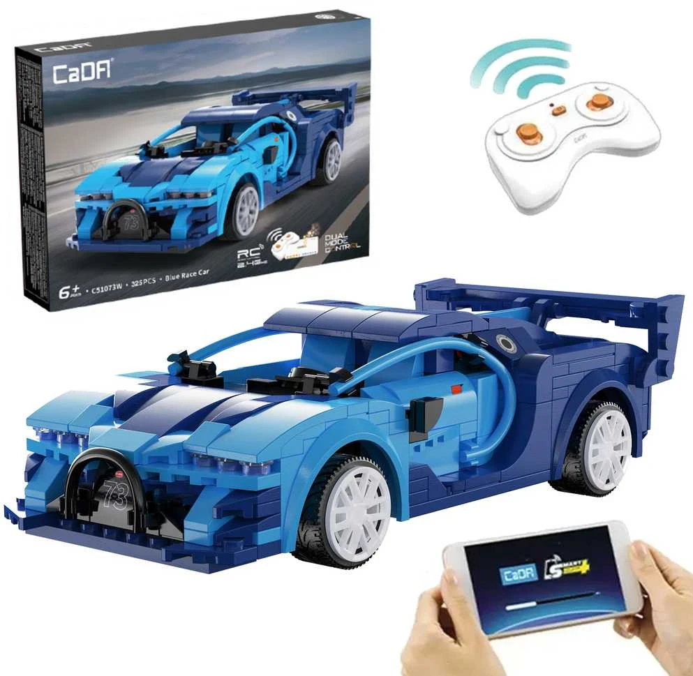 Klocki konstrukcyjne CaDA Zdalnie sterowany samochód Lentyninė mašinėlė Wyścigówka Važiuoklė RC Mėlyna Race Car Dual Mode 325 dalys