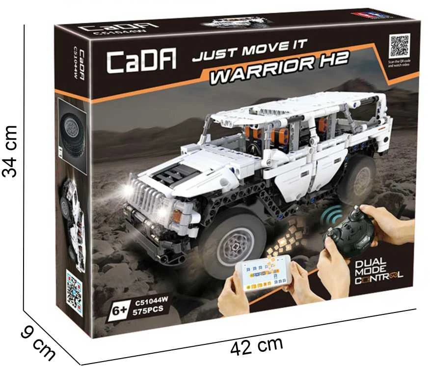 CaDA Warrior H2 konstruktorius-nuotoliniu būdu valdomas visureigis, Baltas, 32 cm, 575 elementai