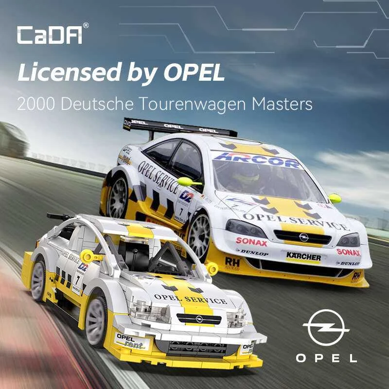CaDA statybiniai blokai Nuotoliniu būdu valdomas sportinis automobilis balta Opel Astra V8 Coupe Lentyninė mašinėlė RC Dual Mode 330 dalys