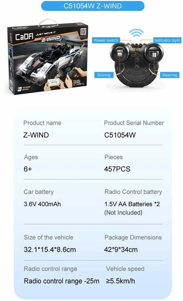 Konstruktorius CaDA Z-Wind C51054W, su RC pultu (457 dalių)