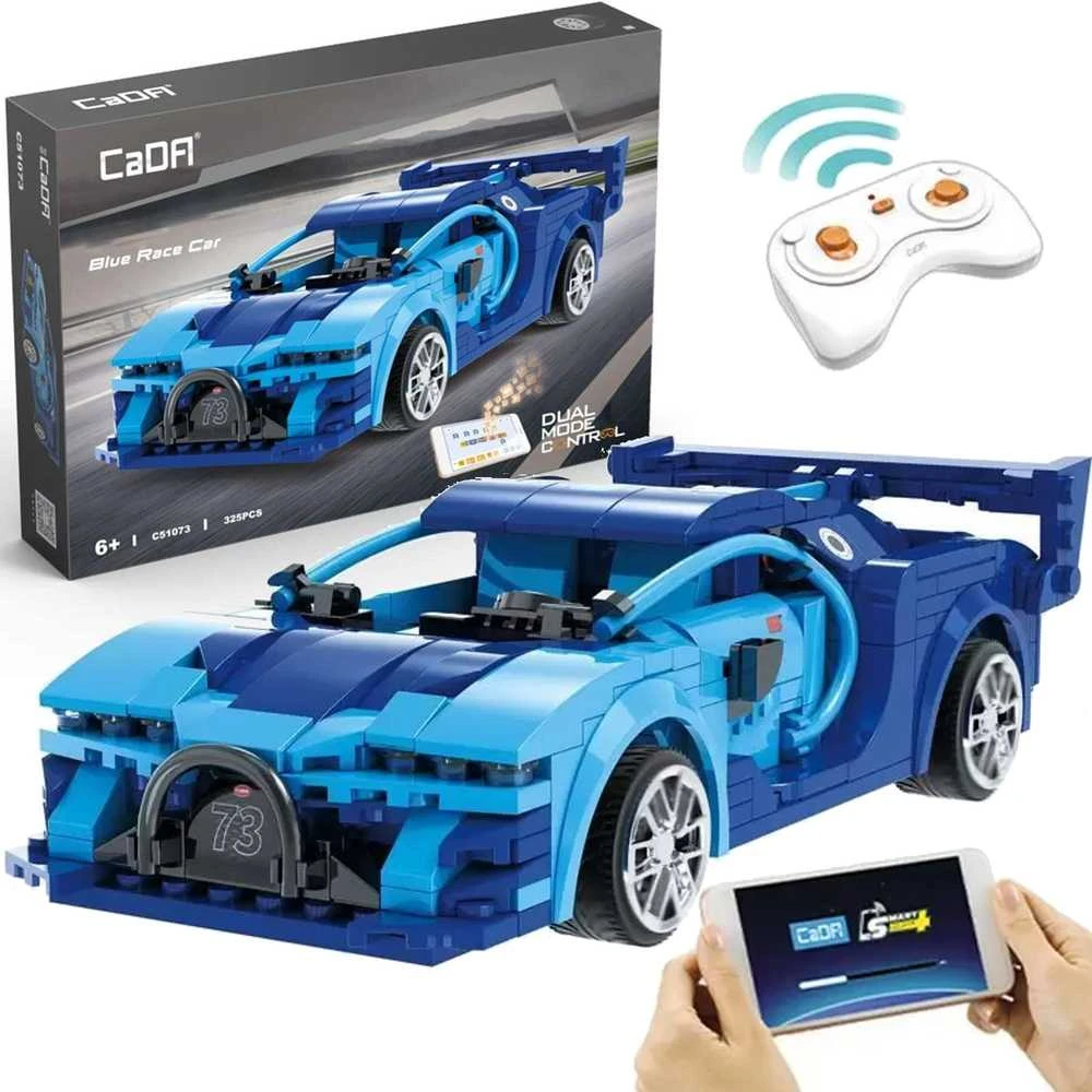 Klocki konstrukcyjne CaDA Zdalnie sterowany samochód Lentyninė mašinėlė Wyścigówka Važiuoklė RC Mėlyna Race Car Dual Mode 325 dalys