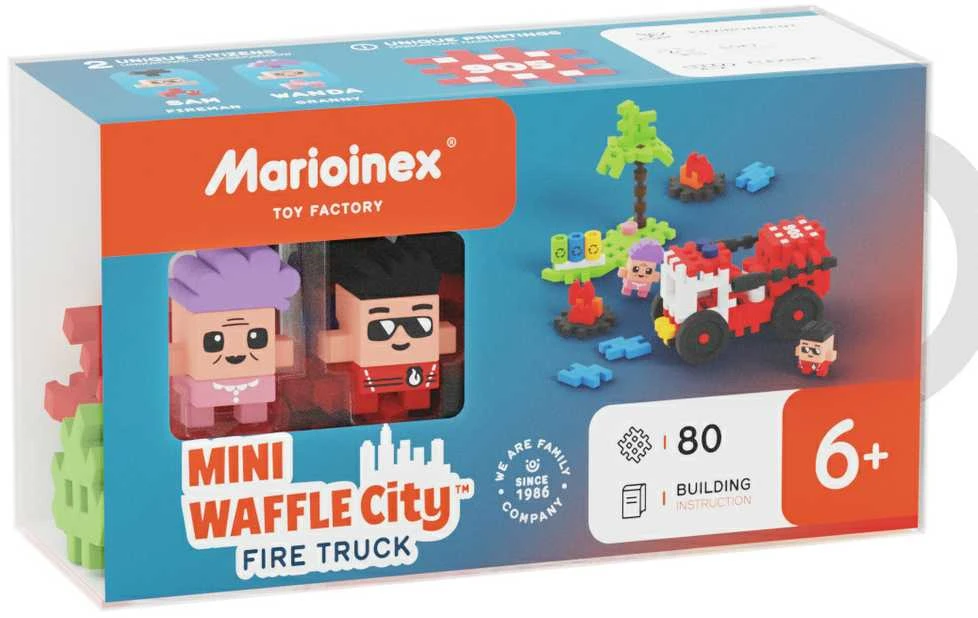 Marioinex mini vaflinės kaladėlės miesto priešgaisrinės tarnybos 80vnt 2 figūrėlėsZA5488