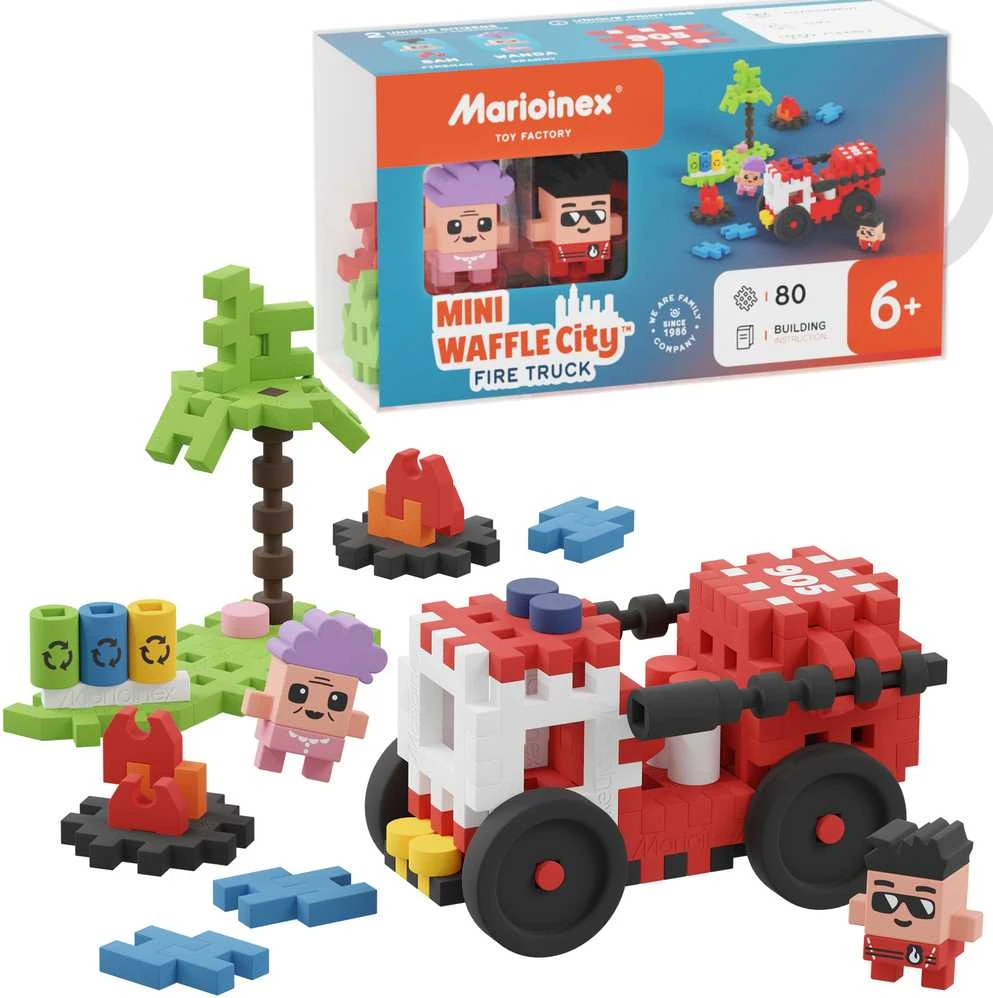 Marioinex mini vaflinės kaladėlės miesto priešgaisrinės tarnybos 80vnt 2 figūrėlėsZA5488