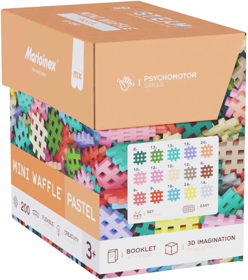 Marioinex mini vafliniai kaladėlės, 200 pastelinių spalvų