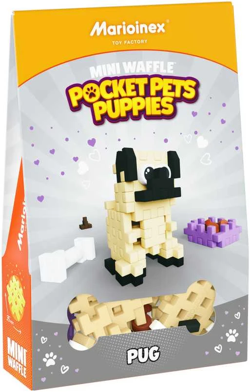 Marioinex Mini vafliai Pocket Pets mopsas – kūrybinės kaladėlės vaikams ZA6658
