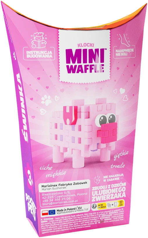 Marioinex Mini Waffle Pocket Pets Kiaulė - kūrybinės kaladėlės vaikams ZA6661