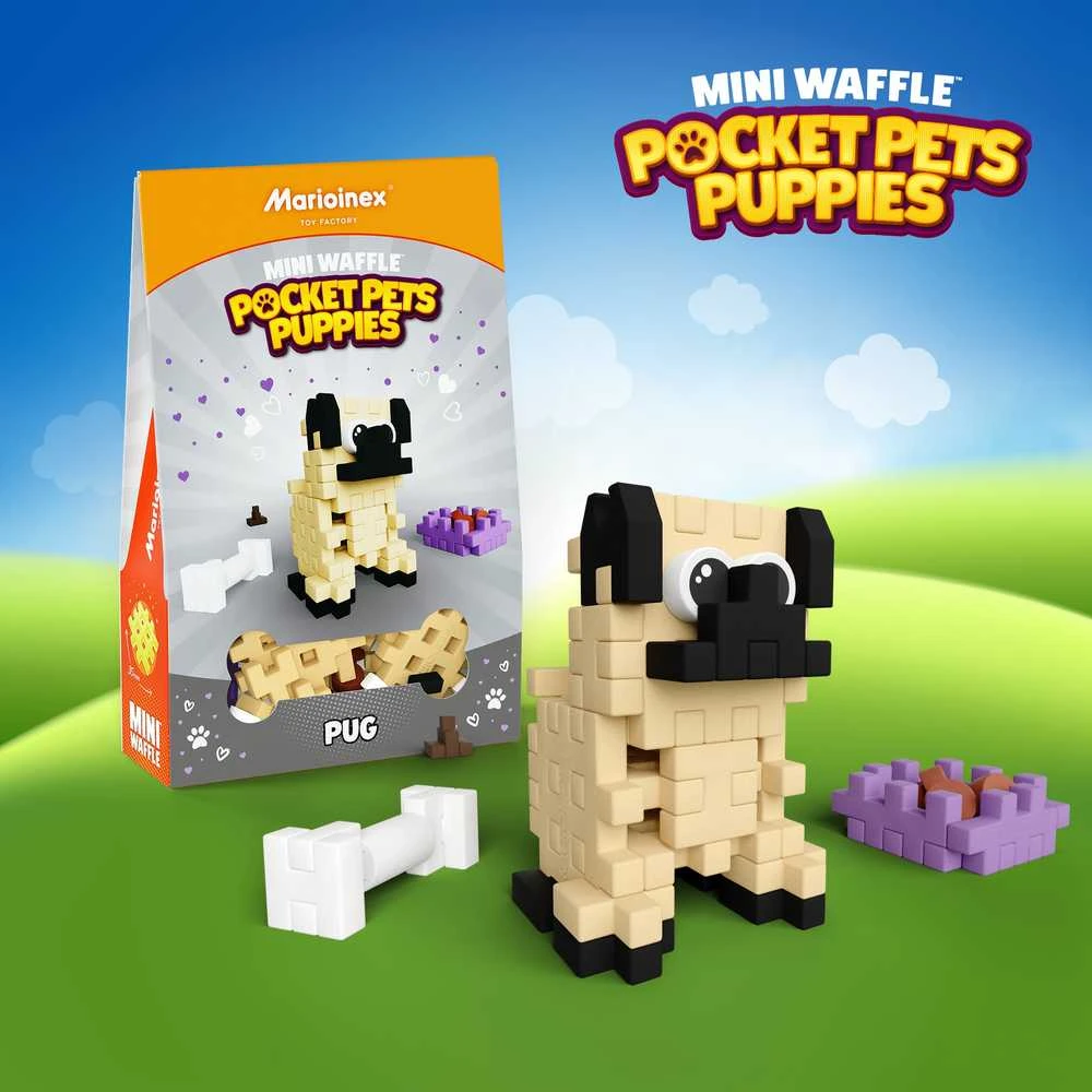 Marioinex Mini vafliai Pocket Pets mopsas – kūrybinės kaladėlės vaikams ZA6658