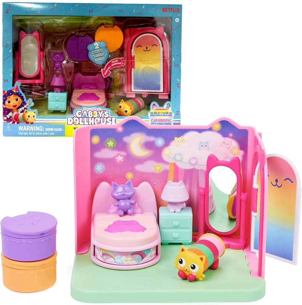 Spin Master Polly Pocket Gabi katės namelis – stebuklingi miegamojo kambariai + katės figūrėlė (GXP-912216)