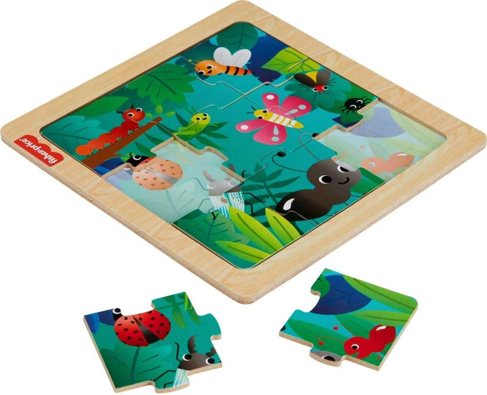 Fisher Price Spalvinga medinė dėlionė Vabzdžiai miške 10 dalių