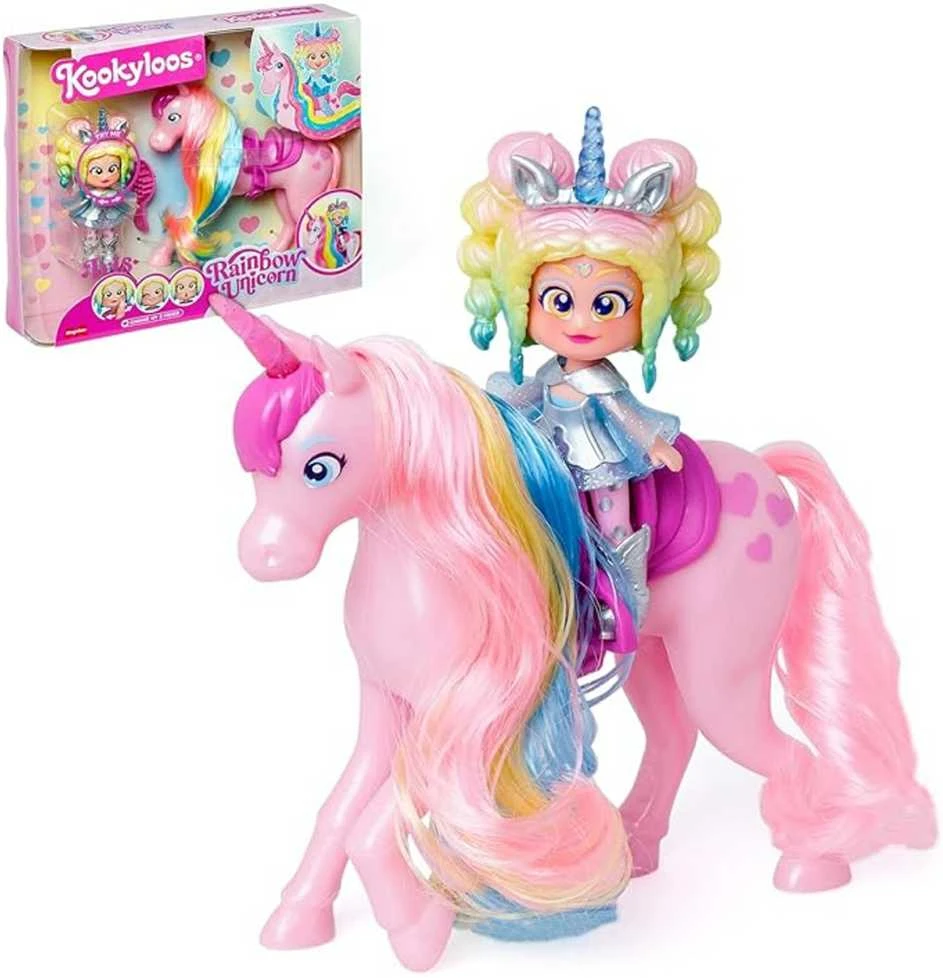Magic Box KookyLoos Rainbow Iris lėlė + vienaragis su plaukais + priedai
