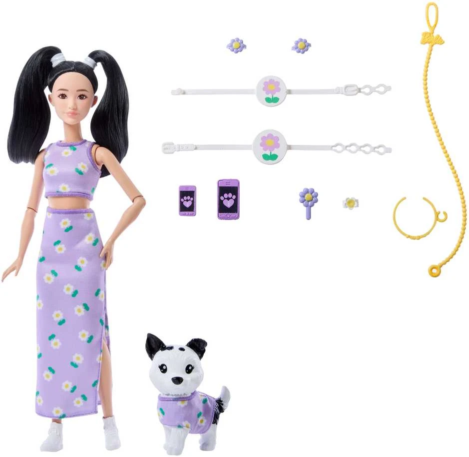 Mattel Lėlė Barbie su šuniuku ir gėlių aksesuarais