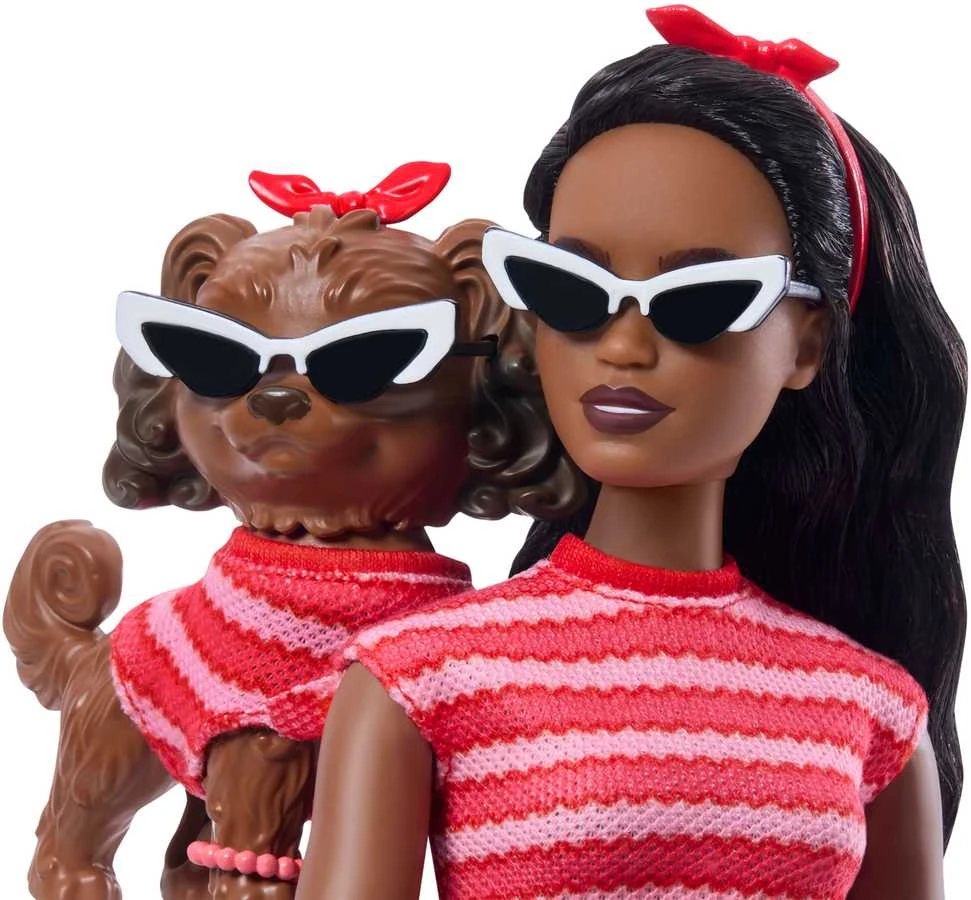 Mattel Lėlė Barbie su šuniuku dryžuotu kostiumėliu