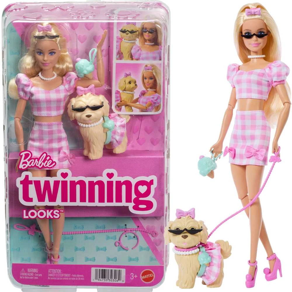 Mattel BARBIE TWINNING LOOKS šviesiaplaukės lėlės ir šunelio rinkinys (JFP36)