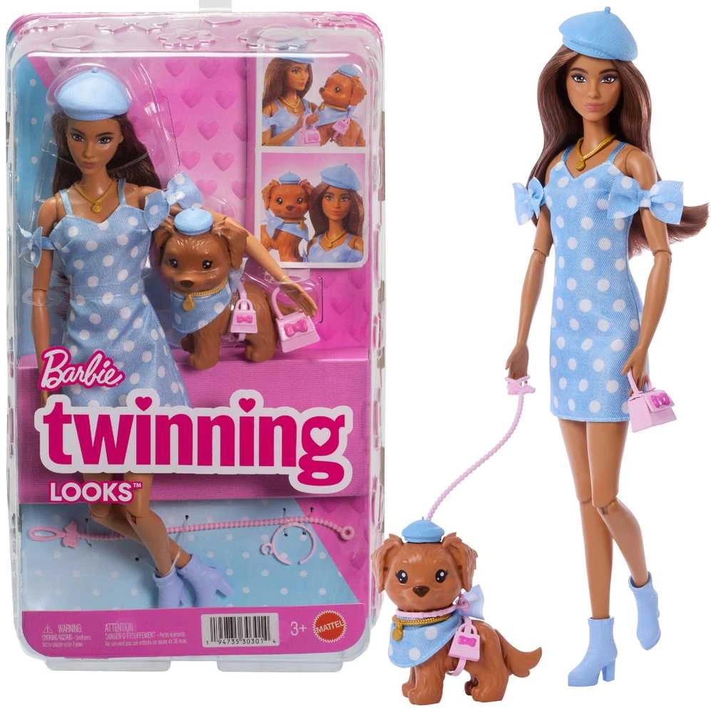 Mattel BARBIE TWINNING LOOKS tamsiaplaukės lėlės ir šunelio rinkinys (JFP38)