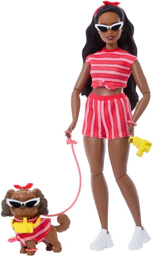 Mattel Lėlė Barbie su šuniuku dryžuotu kostiumėliu